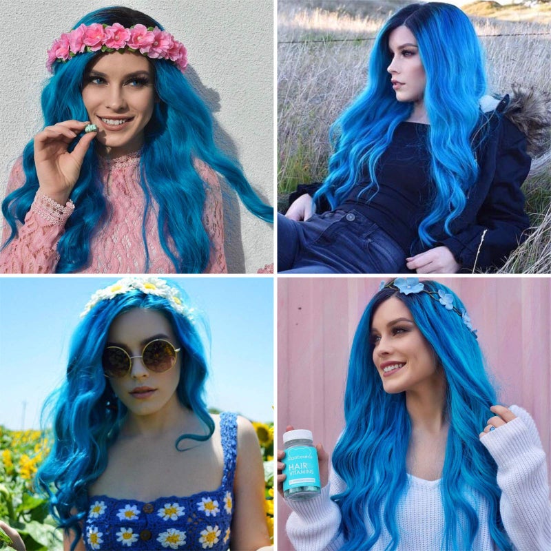 Mildiso Blue Wigs for Women 26" Long Ombre Blue Wig with Wig Cap Curly Wavy Natural Cute Soft Wigs for Daily Party M052B - Image 5